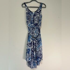 ECI NY size 8 blue white floral midi tier ruffle bottom dress (C)